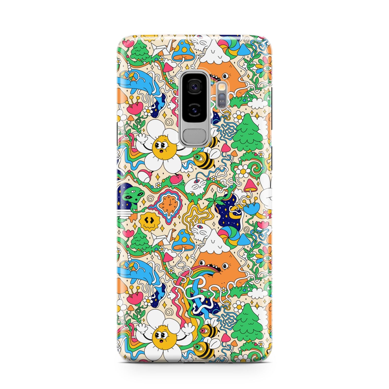Psychedelic Trippy Samsung Galaxy S9 Plus Case on Silver phone