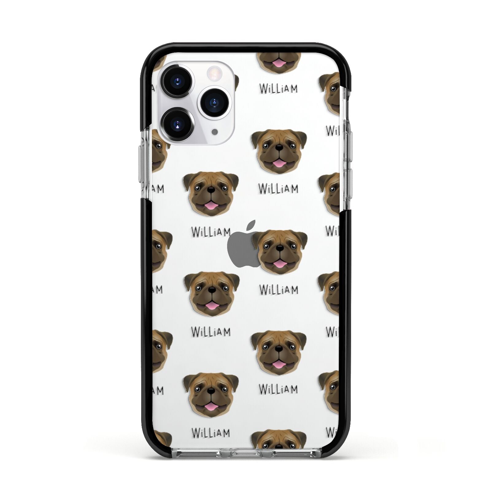 Pug Icon with Name Apple iPhone 11 Pro in Silver with Black Impact Case