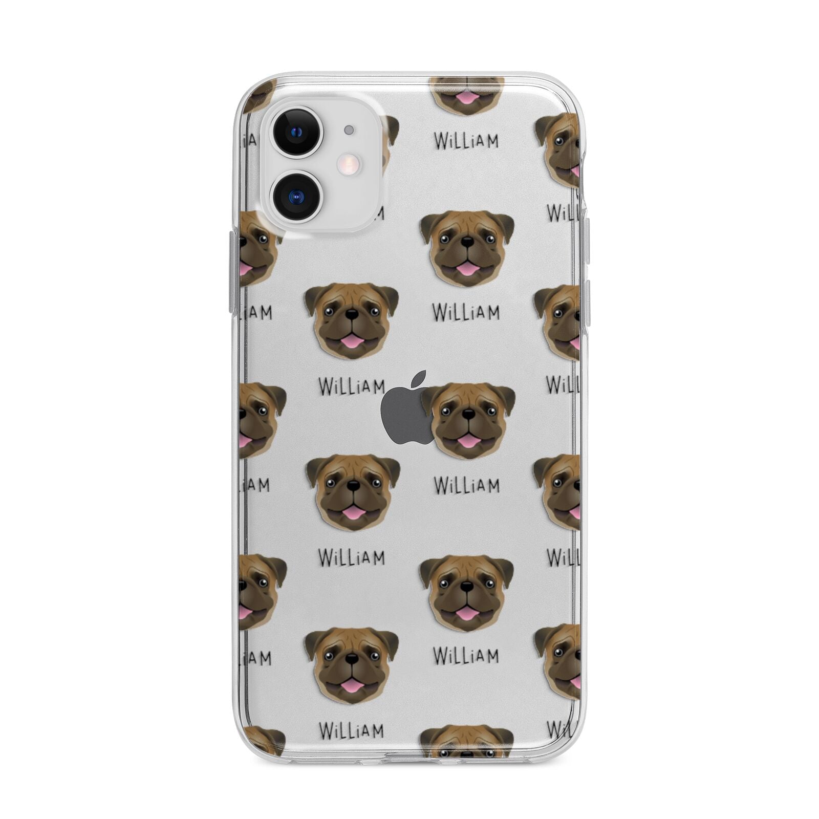 Pug Icon with Name Apple iPhone 11 in White with Bumper Case