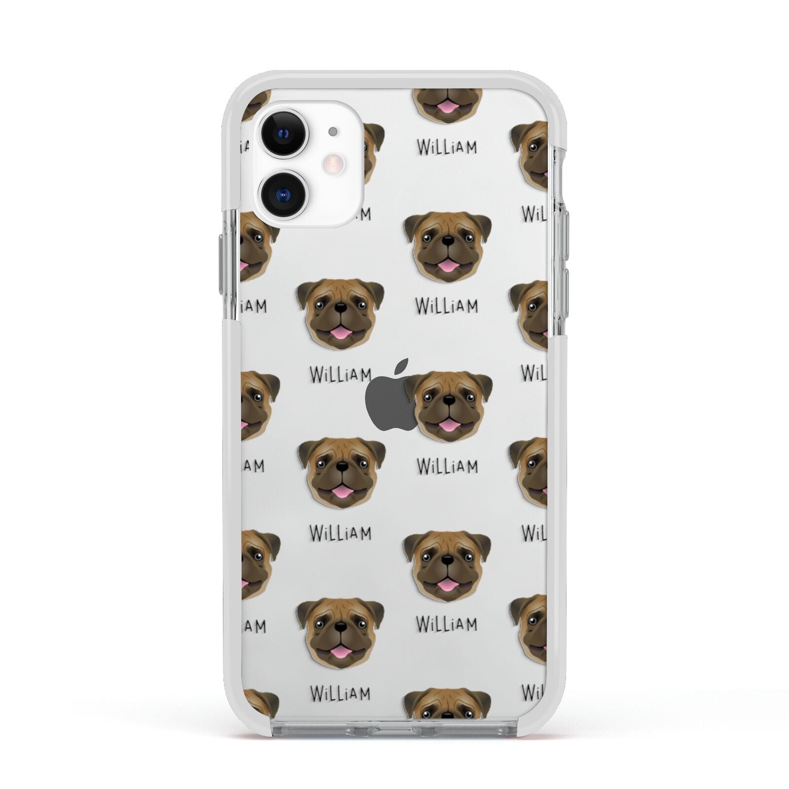 Pug Icon with Name Apple iPhone 11 in White with White Impact Case