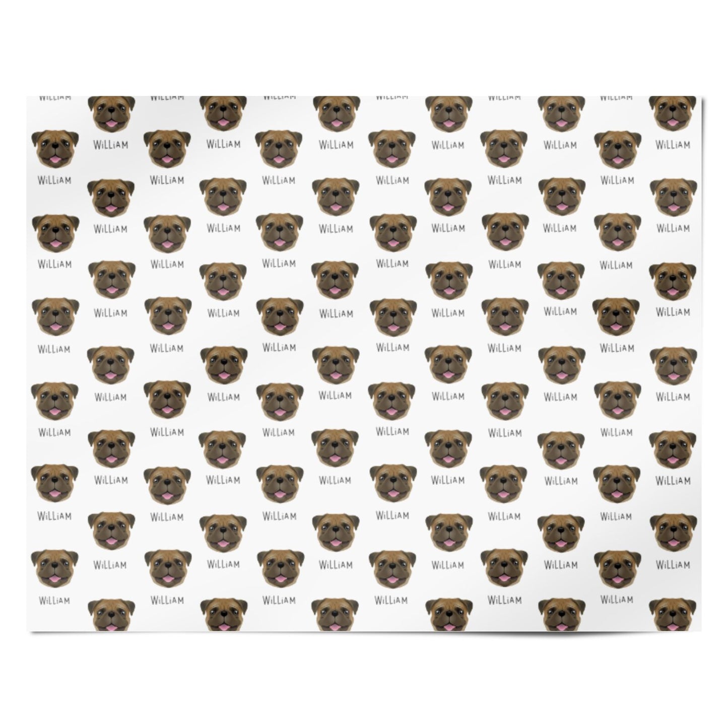 Pug Icon with Name Personalised Wrapping Paper Alternative