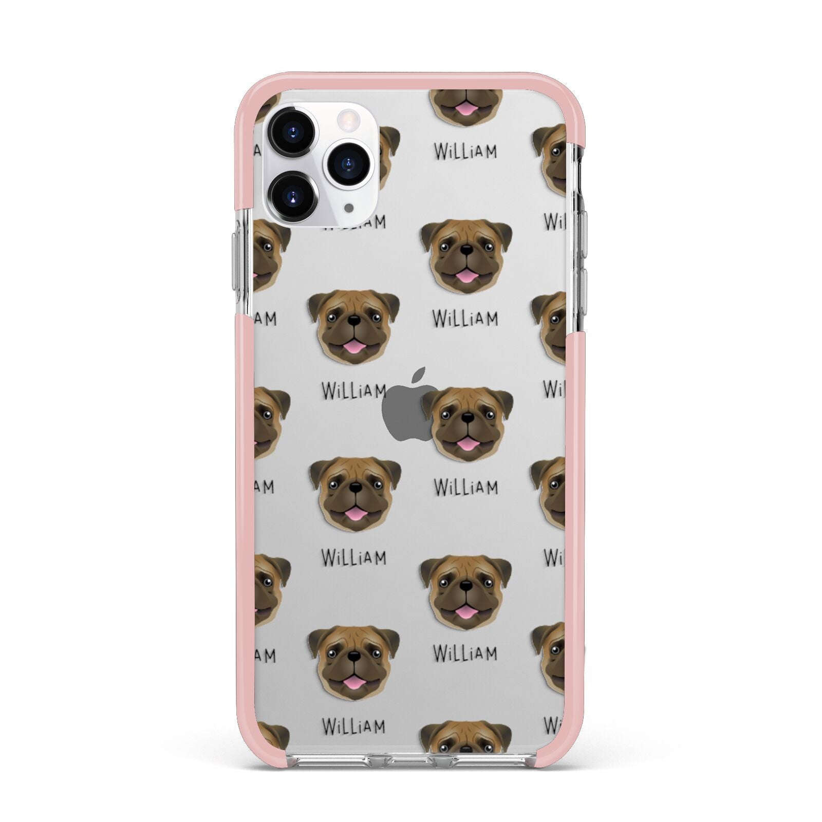 Pug Icon with Name iPhone 11 Pro Max Impact Pink Edge Case