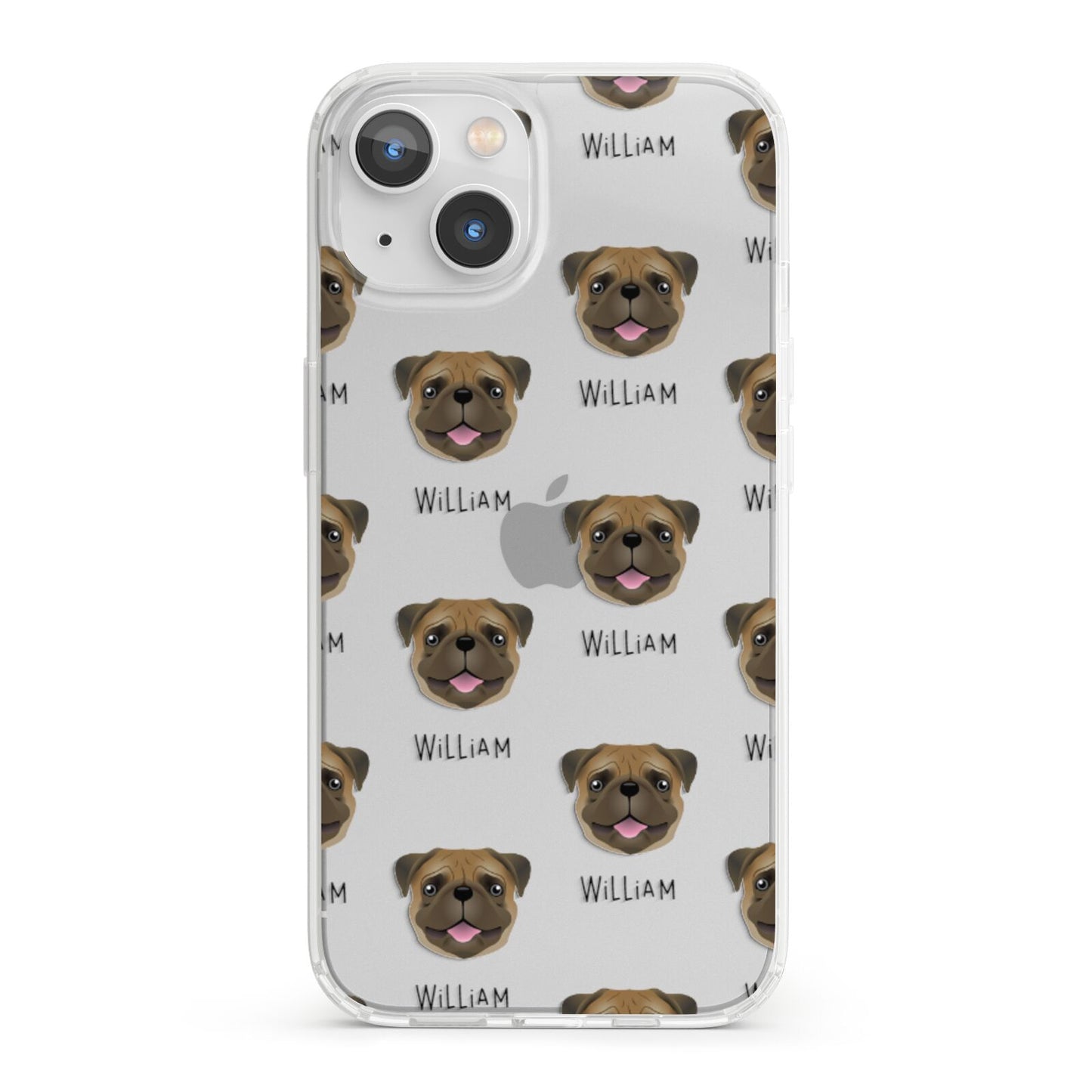 Pug Icon with Name iPhone 13 Clear Bumper Case