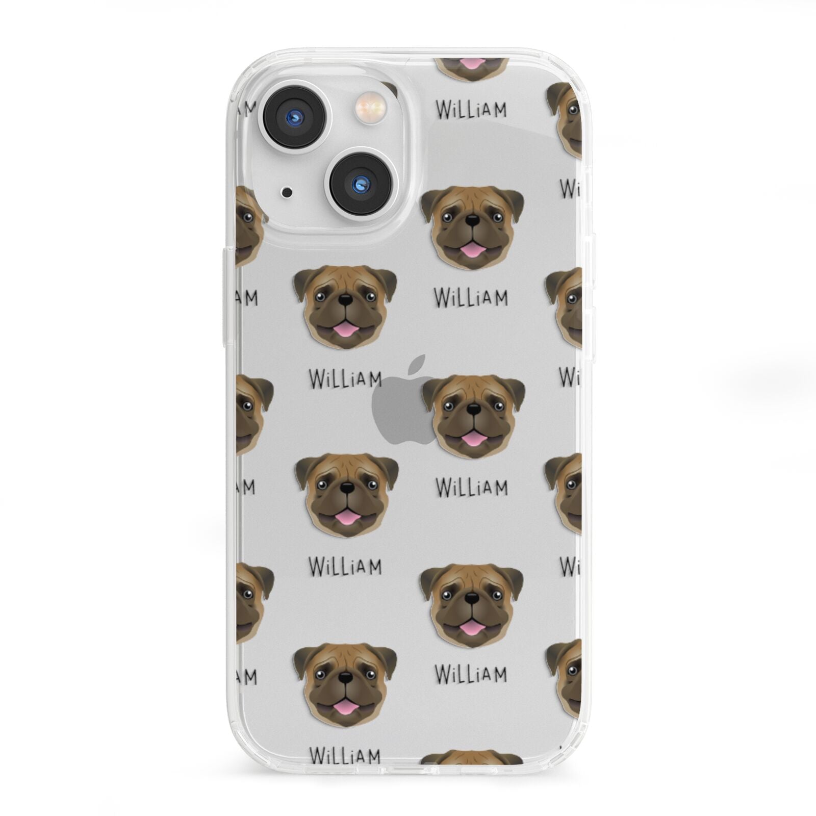 Pug Icon with Name iPhone 13 Mini Clear Bumper Case