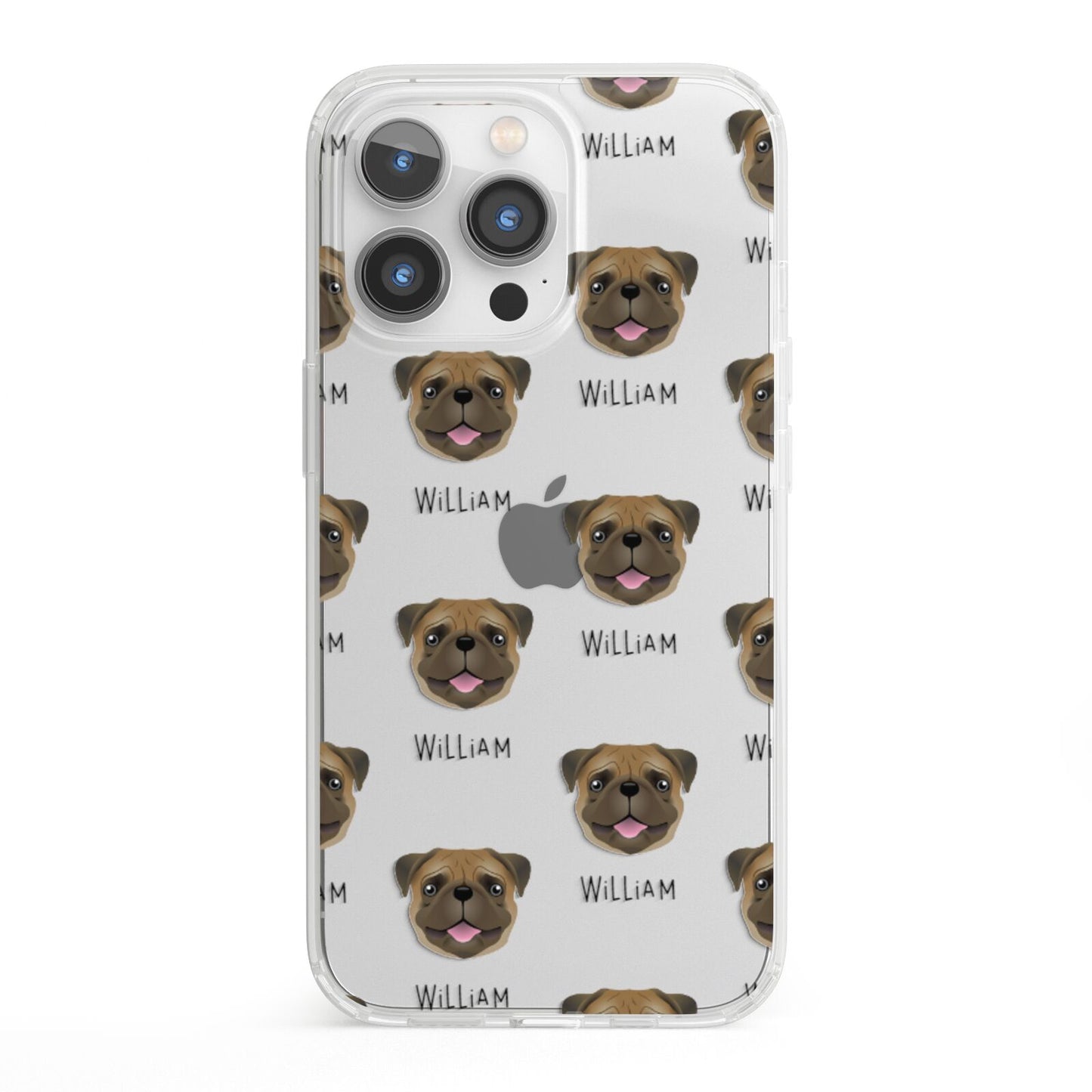 Pug Icon with Name iPhone 13 Pro Clear Bumper Case