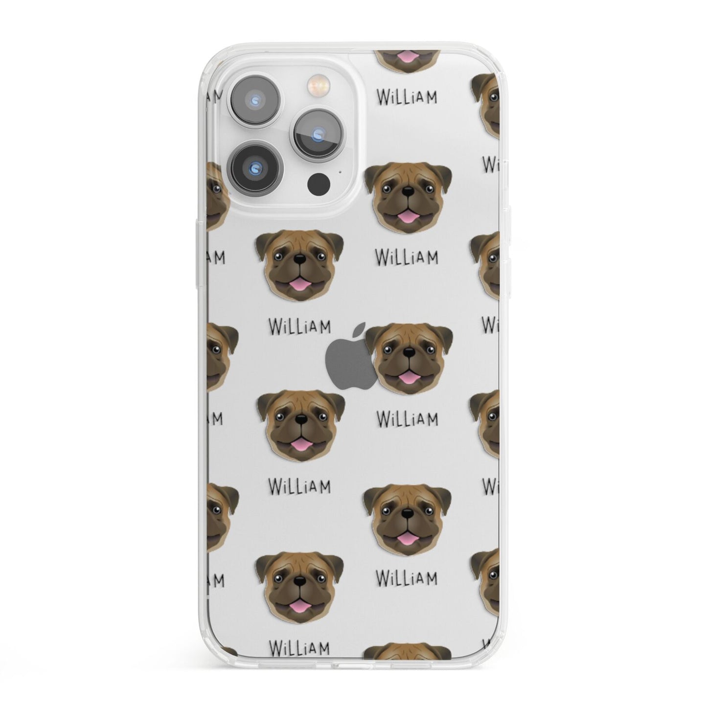 Pug Icon with Name iPhone 13 Pro Max Clear Bumper Case