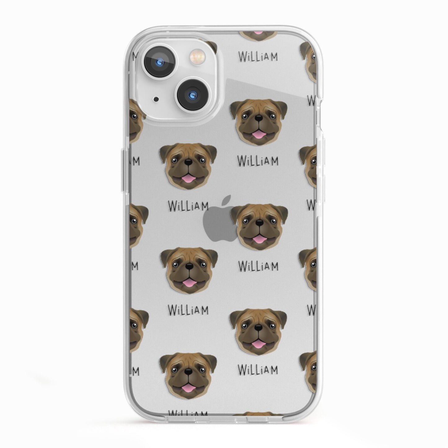 Pug Icon with Name iPhone 13 TPU Impact Case with White Edges