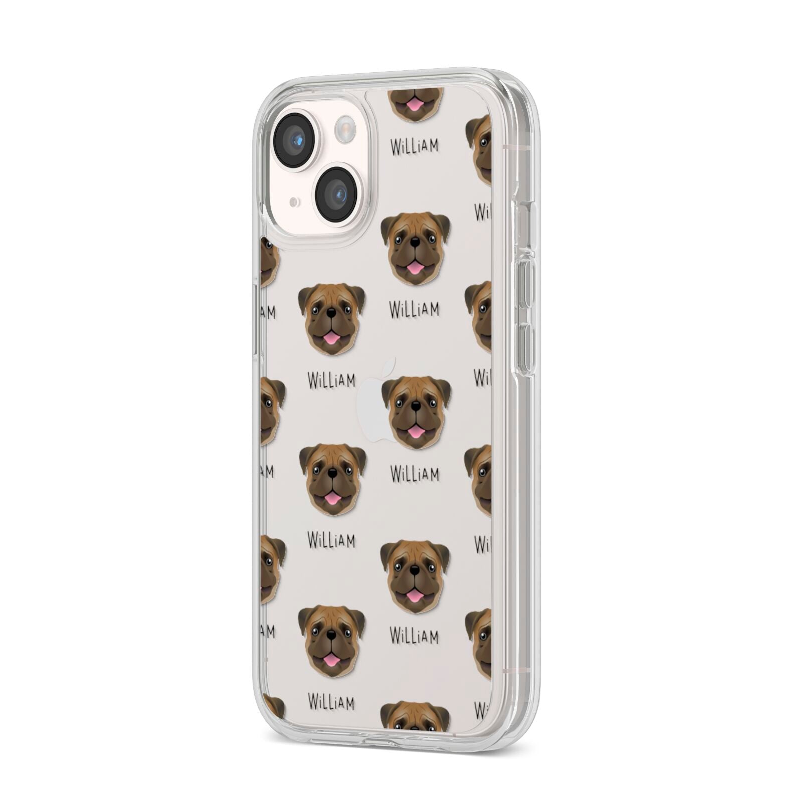 Pug Icon with Name iPhone 14 Clear Tough Case Starlight Angled Image