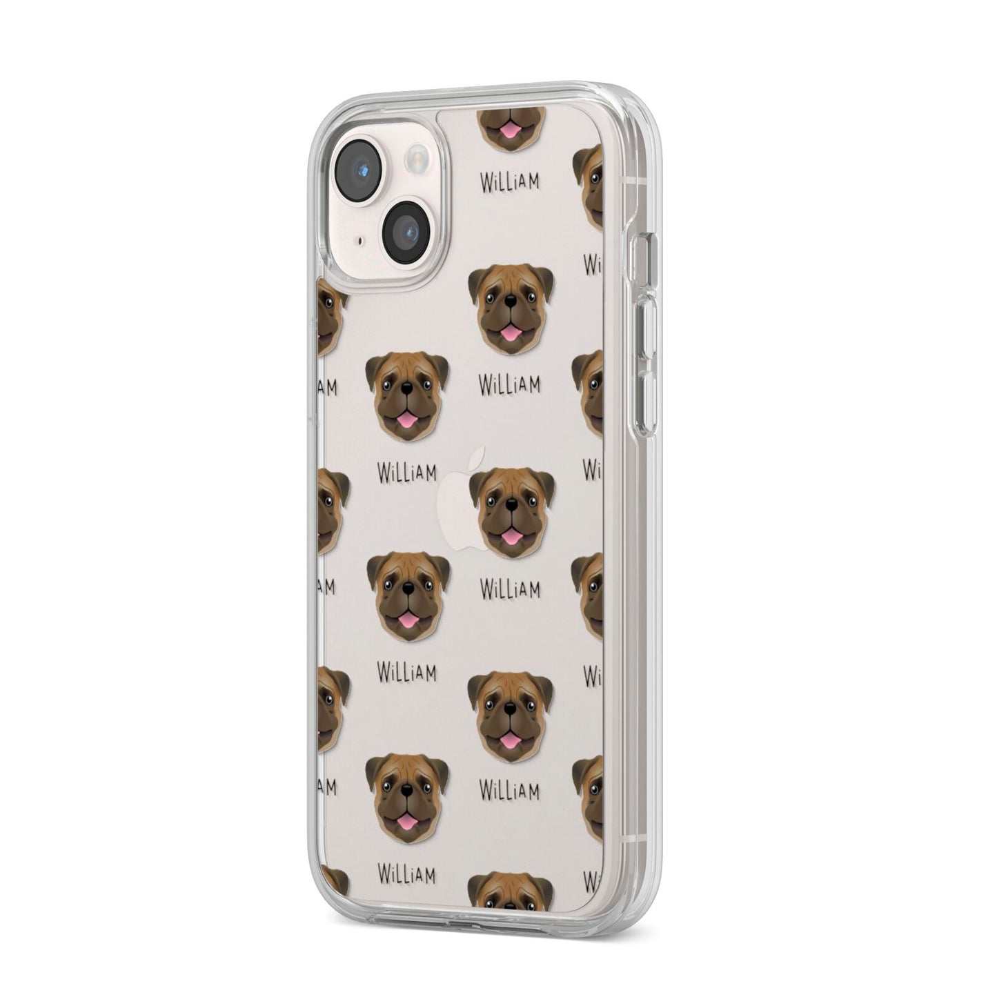 Pug Icon with Name iPhone 14 Plus Clear Tough Case Starlight Angled Image