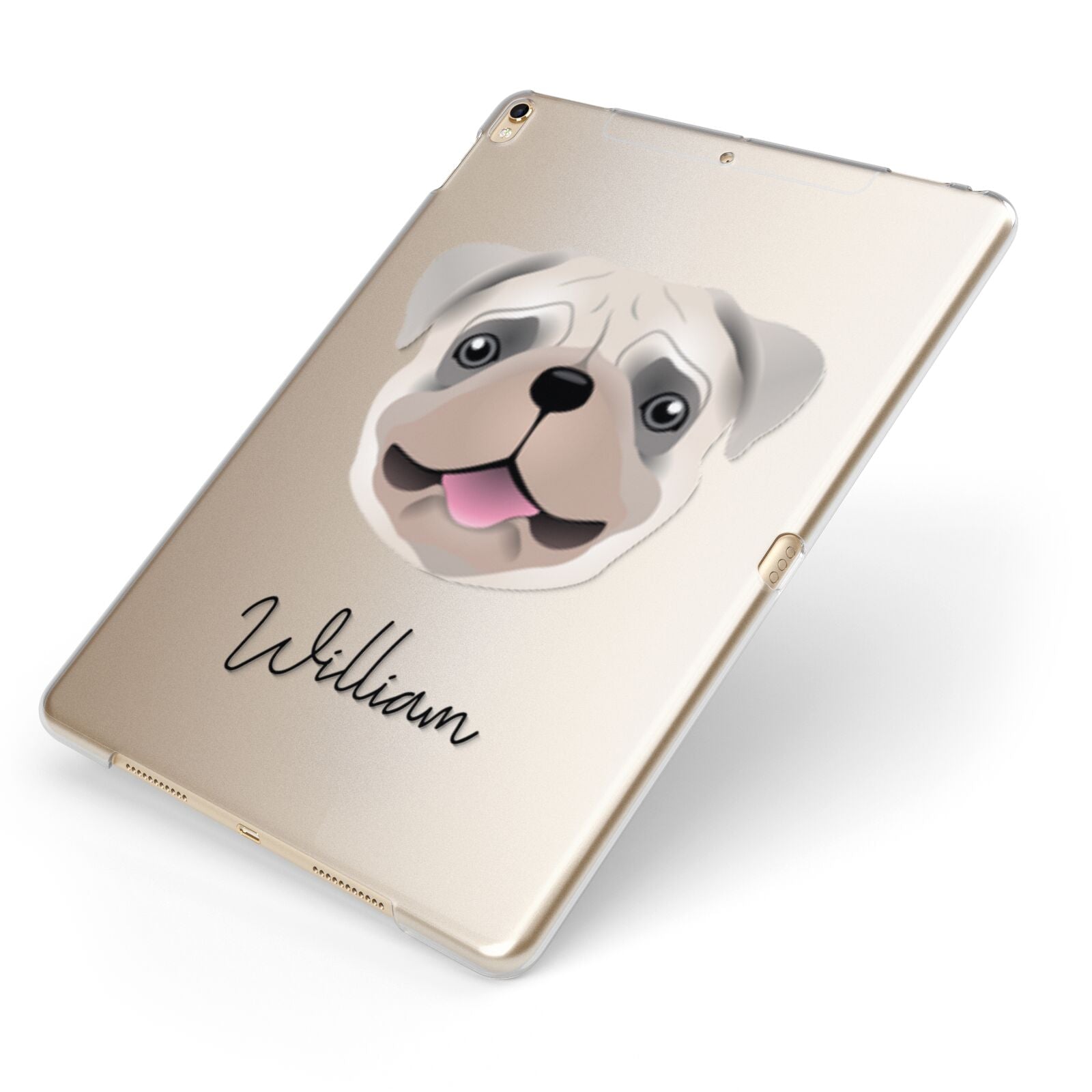 Pug Personalised Apple iPad Case on Gold iPad Side View