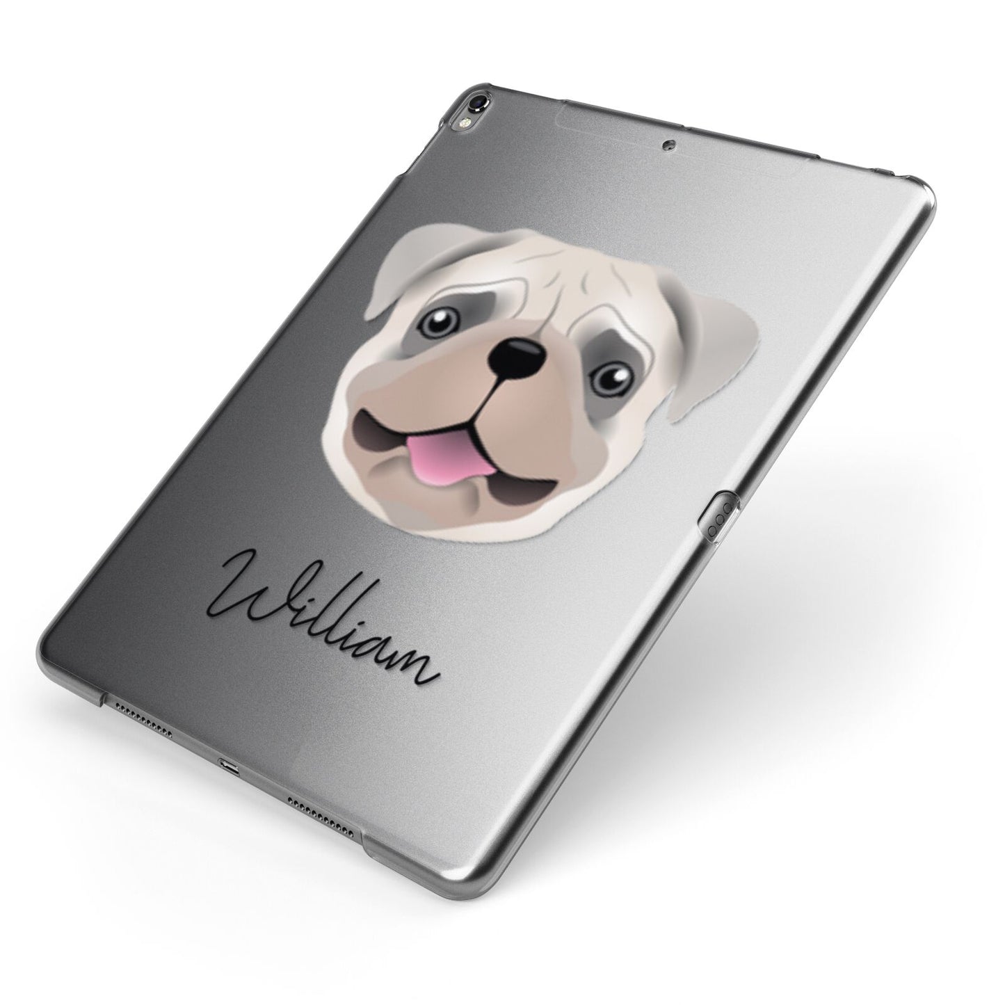 Pug Personalised Apple iPad Case on Grey iPad Side View