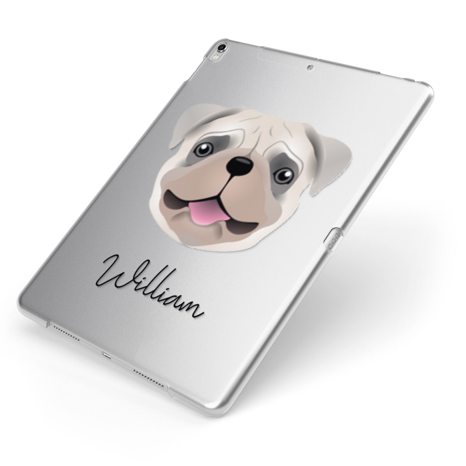 Pug Personalised Apple iPad Case on Silver iPad Side View