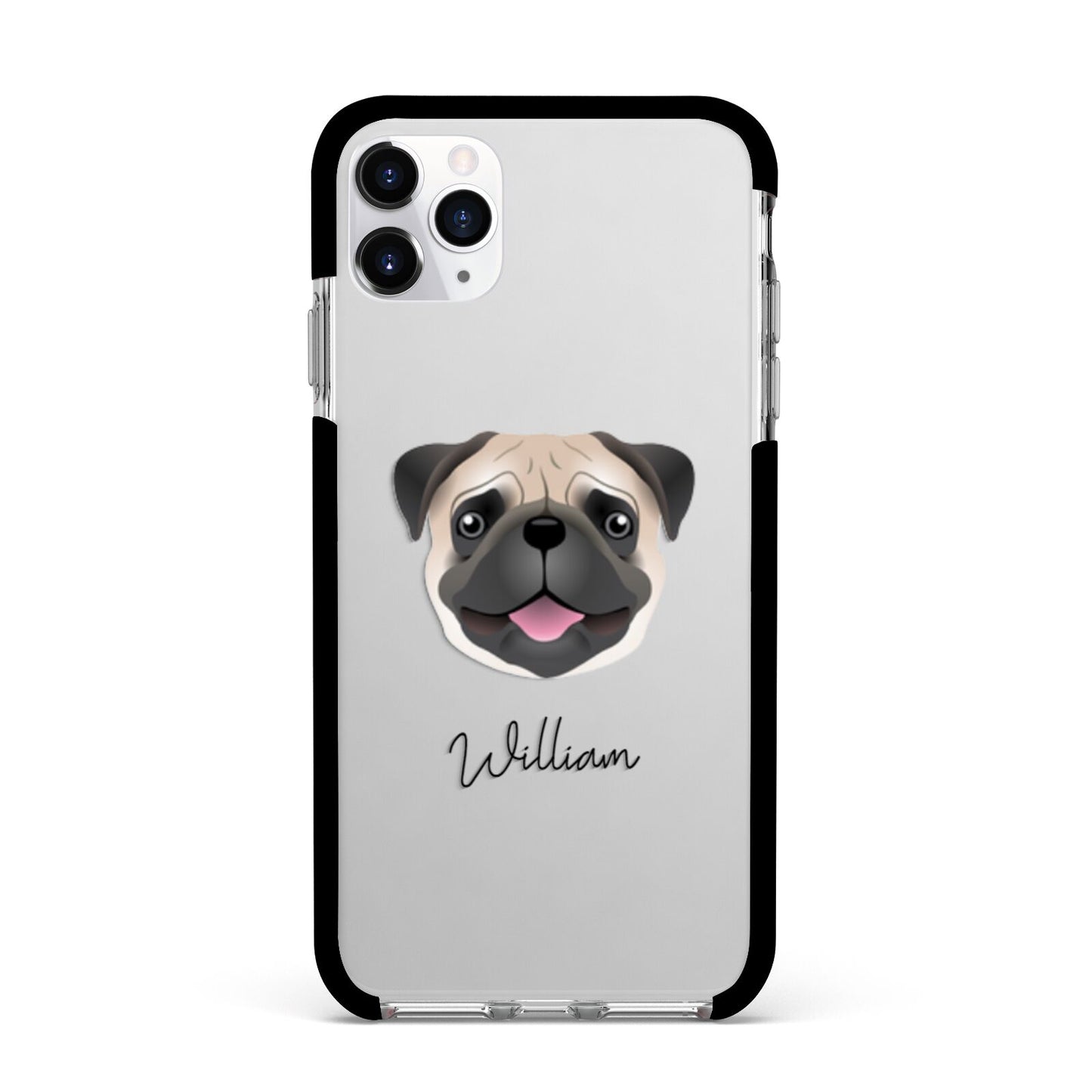 Pug Personalised Apple iPhone 11 Pro Max in Silver with Black Impact Case