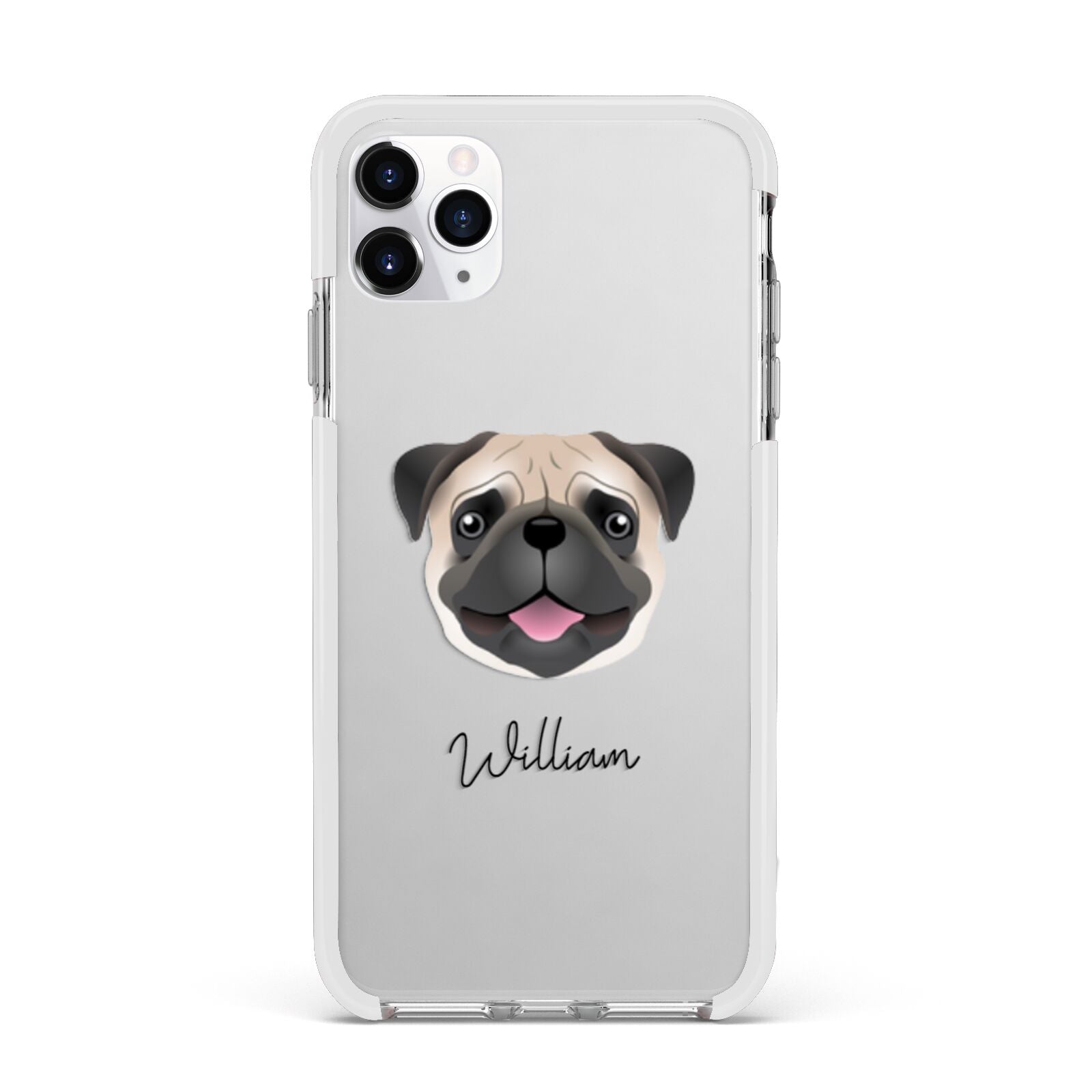 Pug Personalised Apple iPhone 11 Pro Max in Silver with White Impact Case