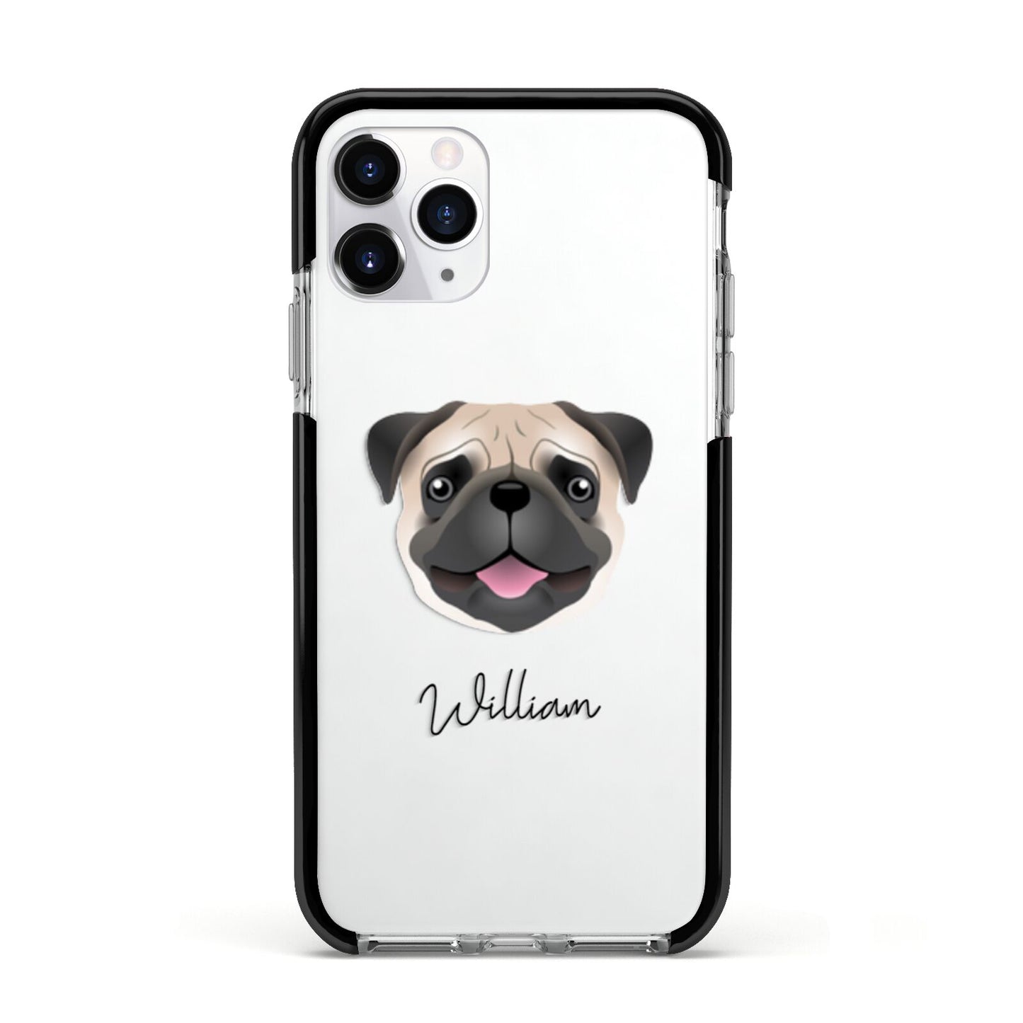 Pug Personalised Apple iPhone 11 Pro in Silver with Black Impact Case