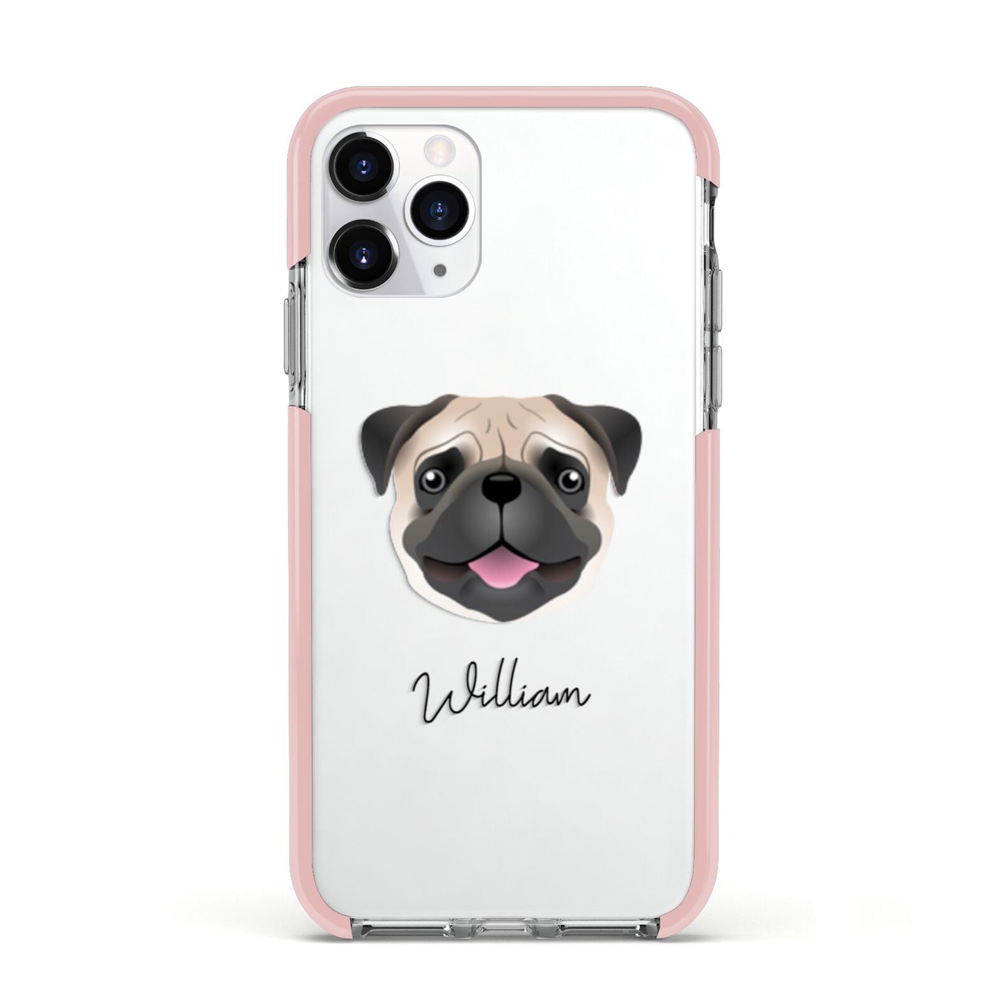 Pug Personalised Apple iPhone 11 Pro in Silver with Pink Impact Case
