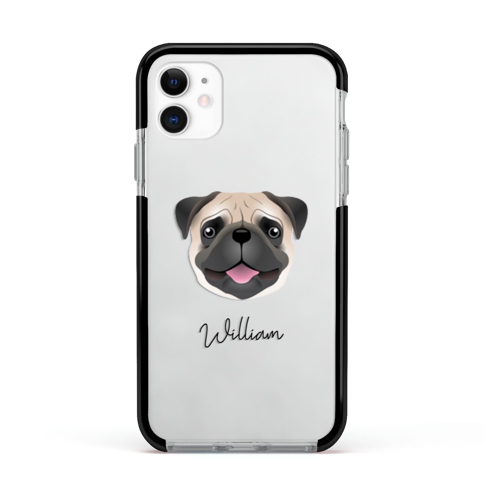 Pug Personalised Apple iPhone 11 in White with Black Impact Case