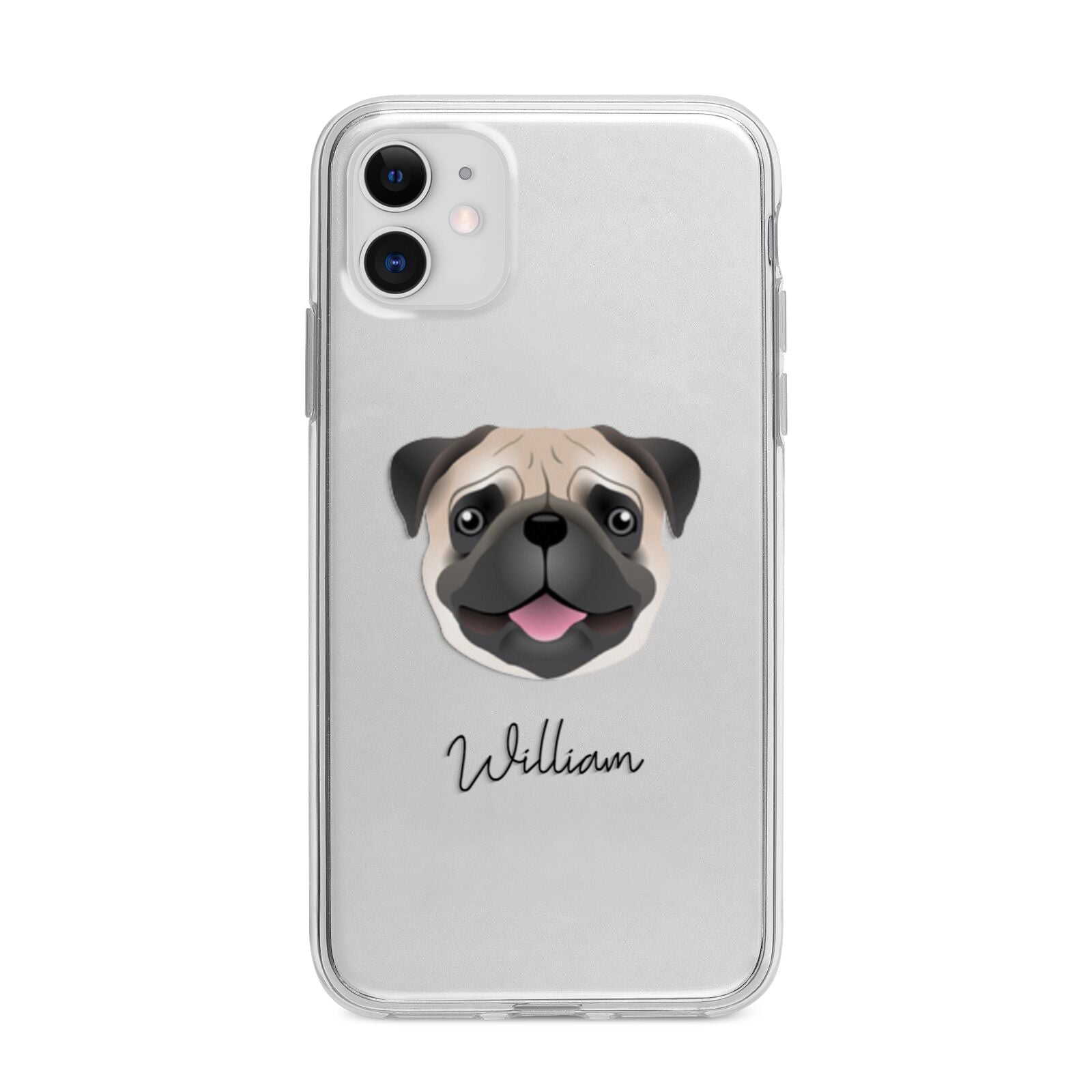 Pug Personalised Apple iPhone 11 in White with Bumper Case