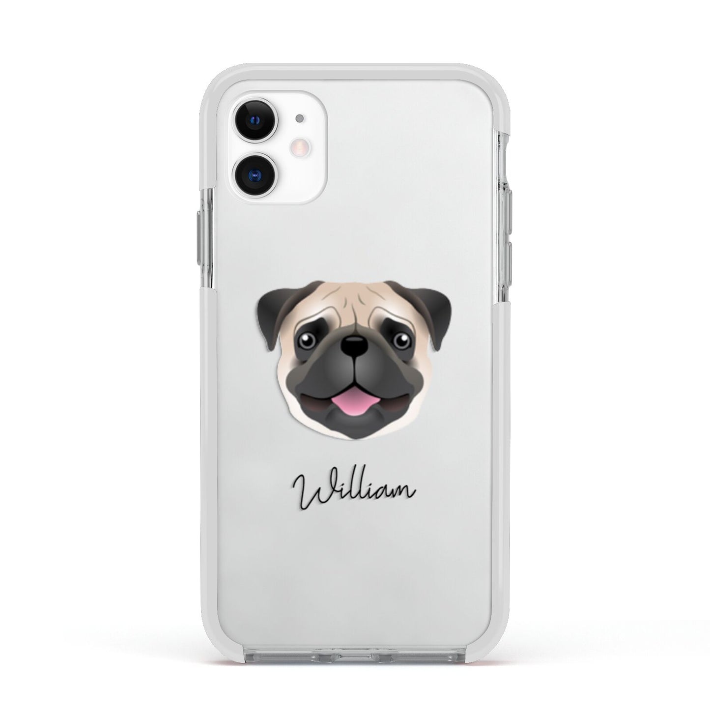 Pug Personalised Apple iPhone 11 in White with White Impact Case