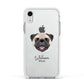 Pug Personalised Apple iPhone XR Impact Case White Edge on Silver Phone