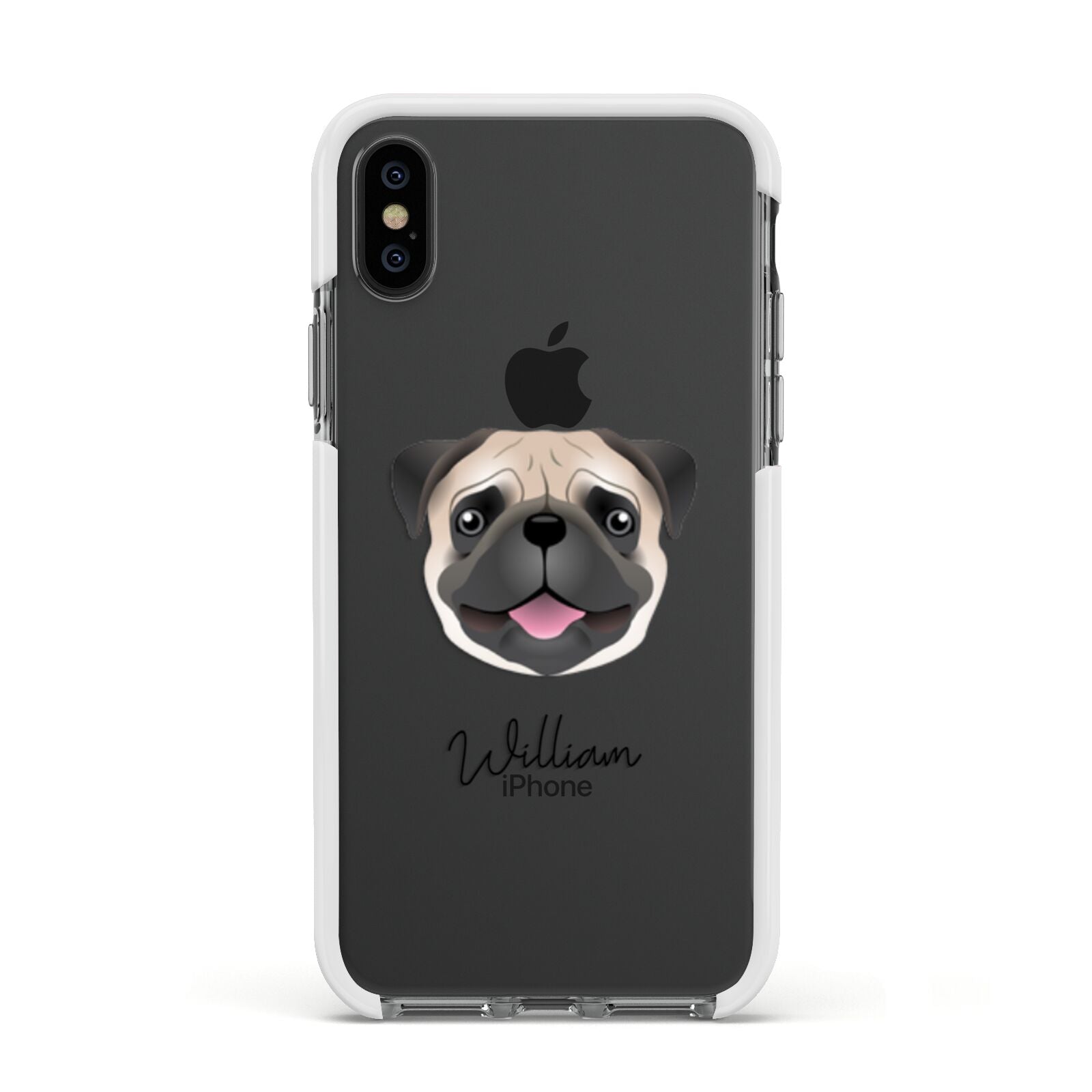 Pug Personalised Apple iPhone Xs Impact Case White Edge on Black Phone