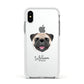 Pug Personalised Apple iPhone Xs Impact Case White Edge on Silver Phone