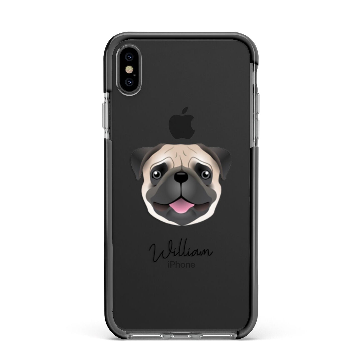 Pug Personalised Apple iPhone Xs Max Impact Case Black Edge on Black Phone