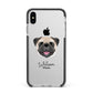 Pug Personalised Apple iPhone Xs Max Impact Case Black Edge on Silver Phone