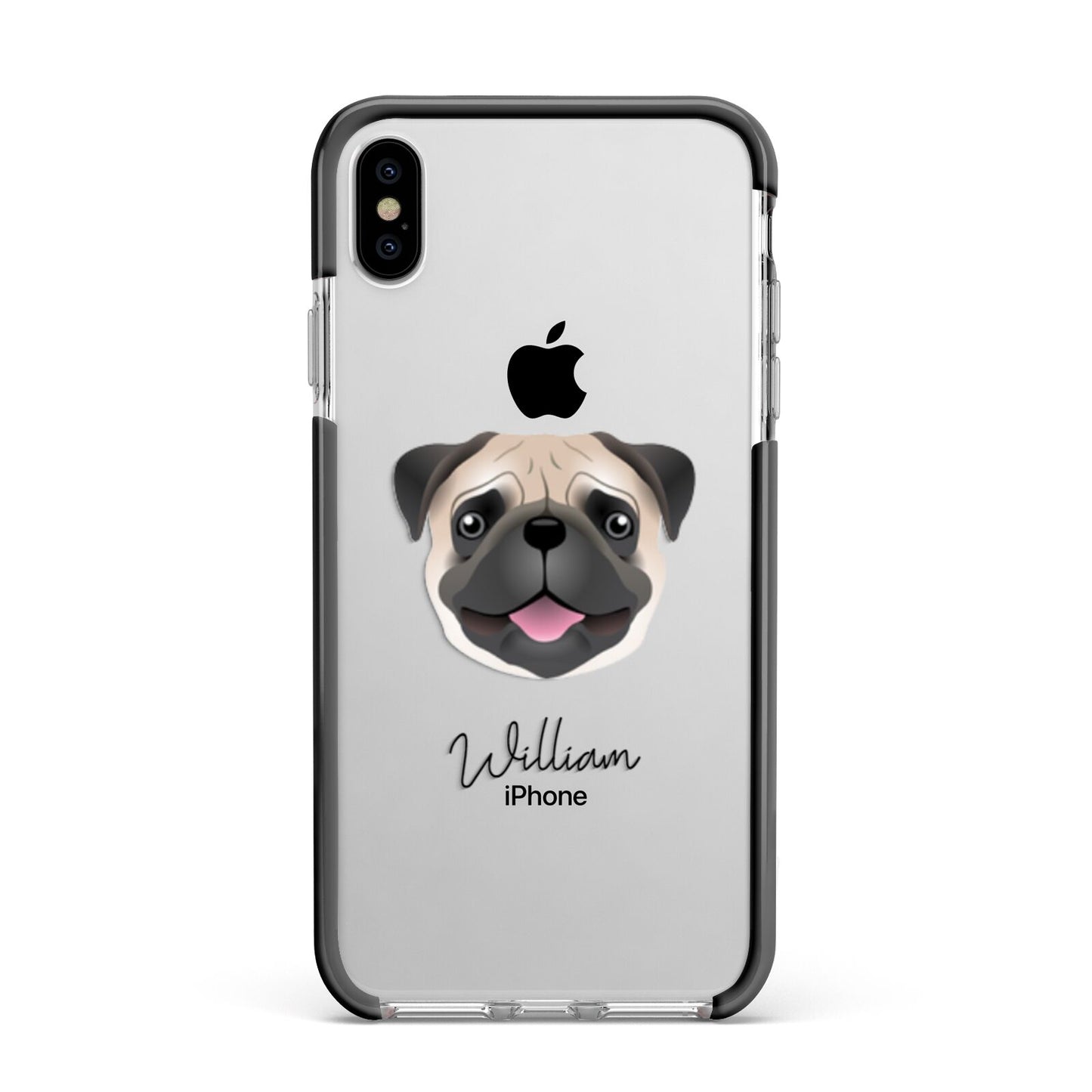 Pug Personalised Apple iPhone Xs Max Impact Case Black Edge on Silver Phone