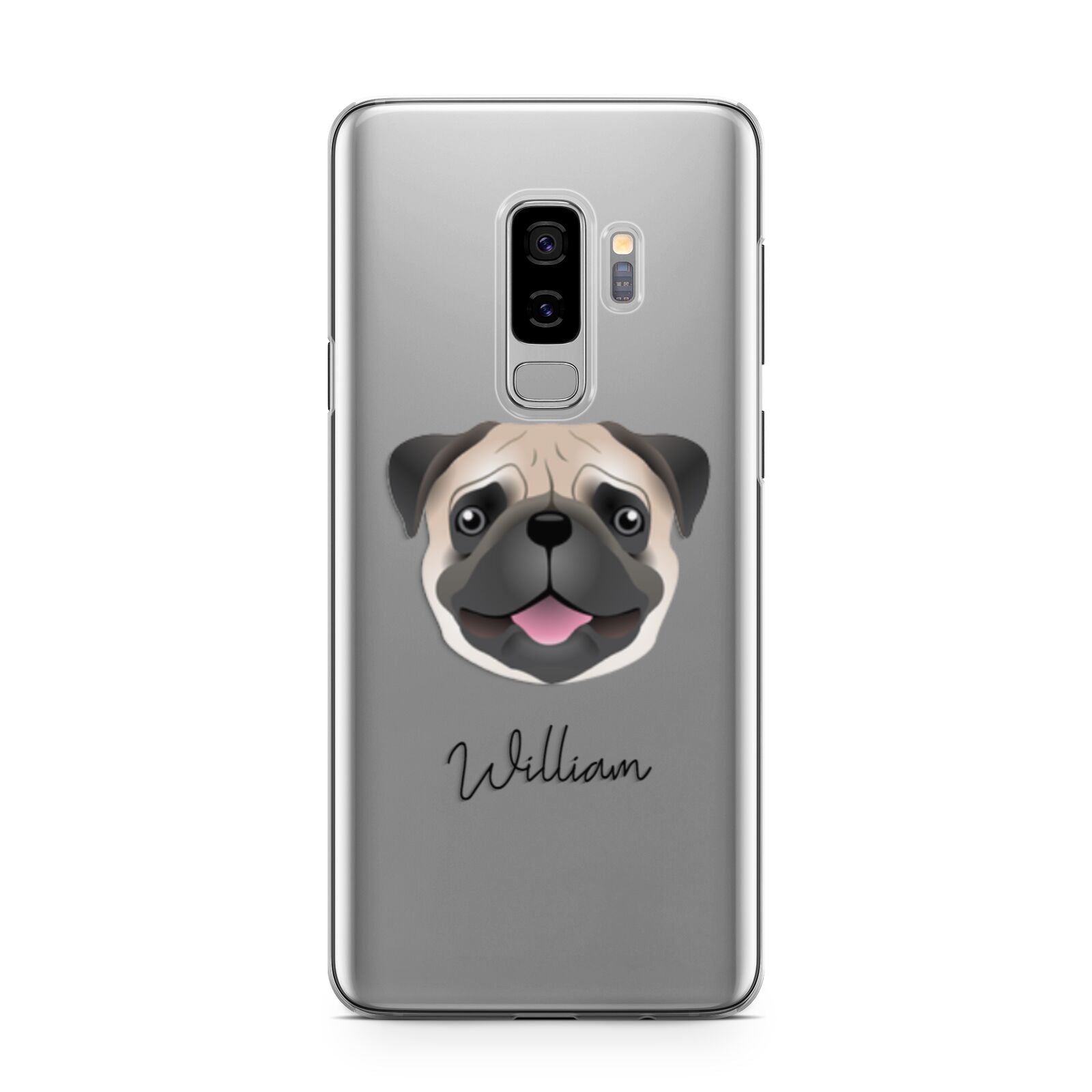 Pug Personalised Samsung Galaxy S9 Plus Case on Silver phone