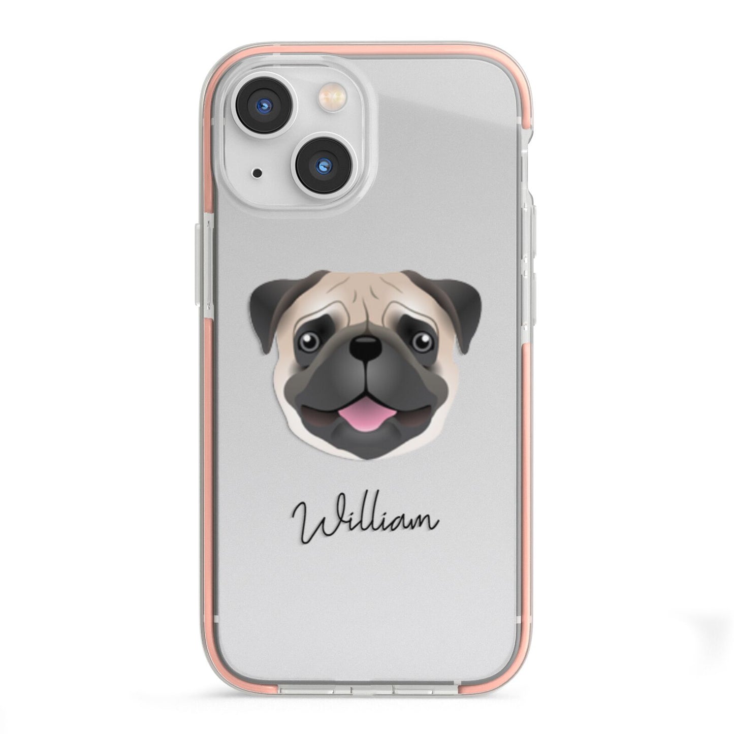 Pug Personalised iPhone 13 Mini TPU Impact Case with Pink Edges