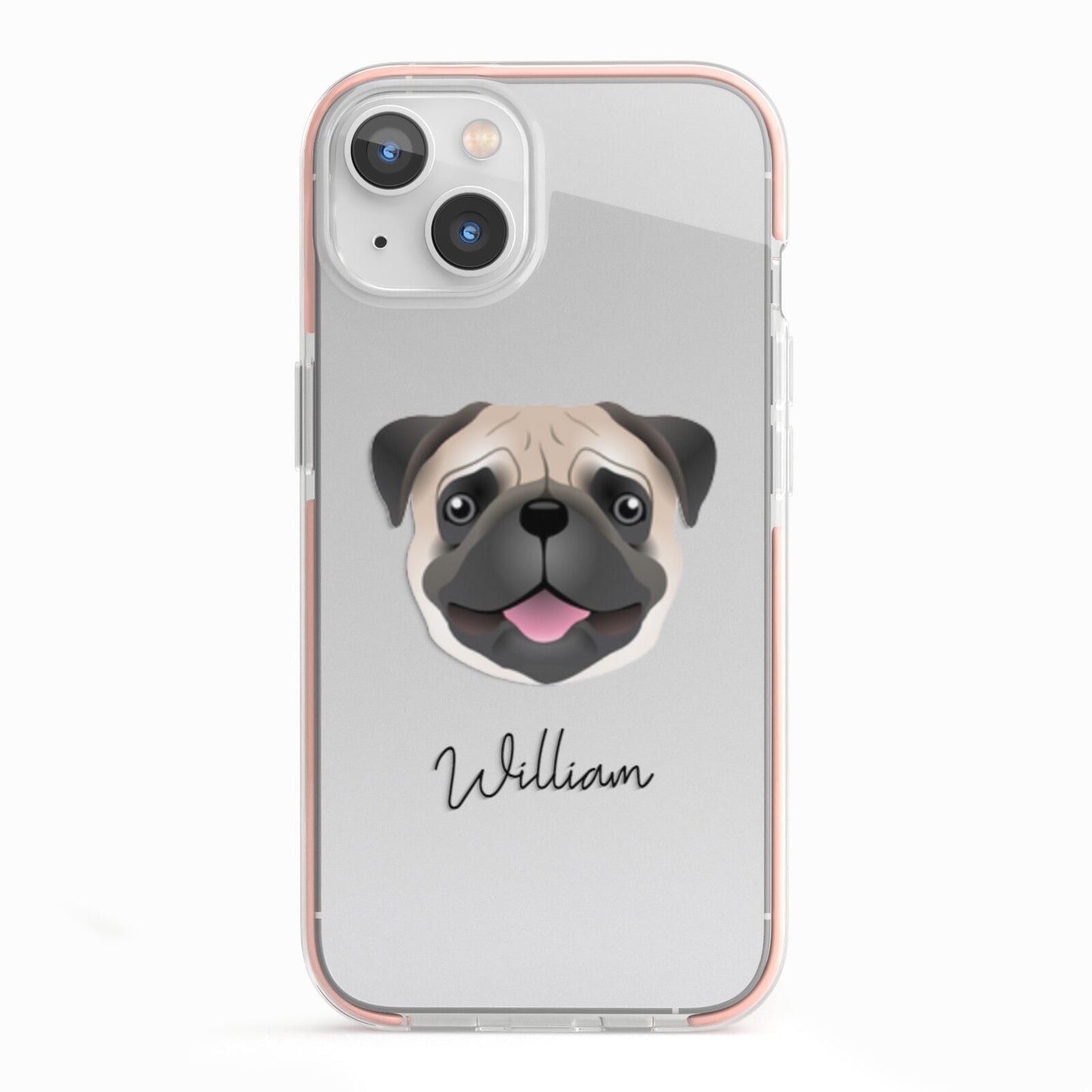 Pug Personalised iPhone 13 TPU Impact Case with Pink Edges