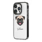 Pug Personalised iPhone 14 Pro Black Impact Case Side Angle on Silver phone