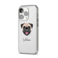 Pug Personalised iPhone 14 Pro Clear Tough Case Silver Angled Image