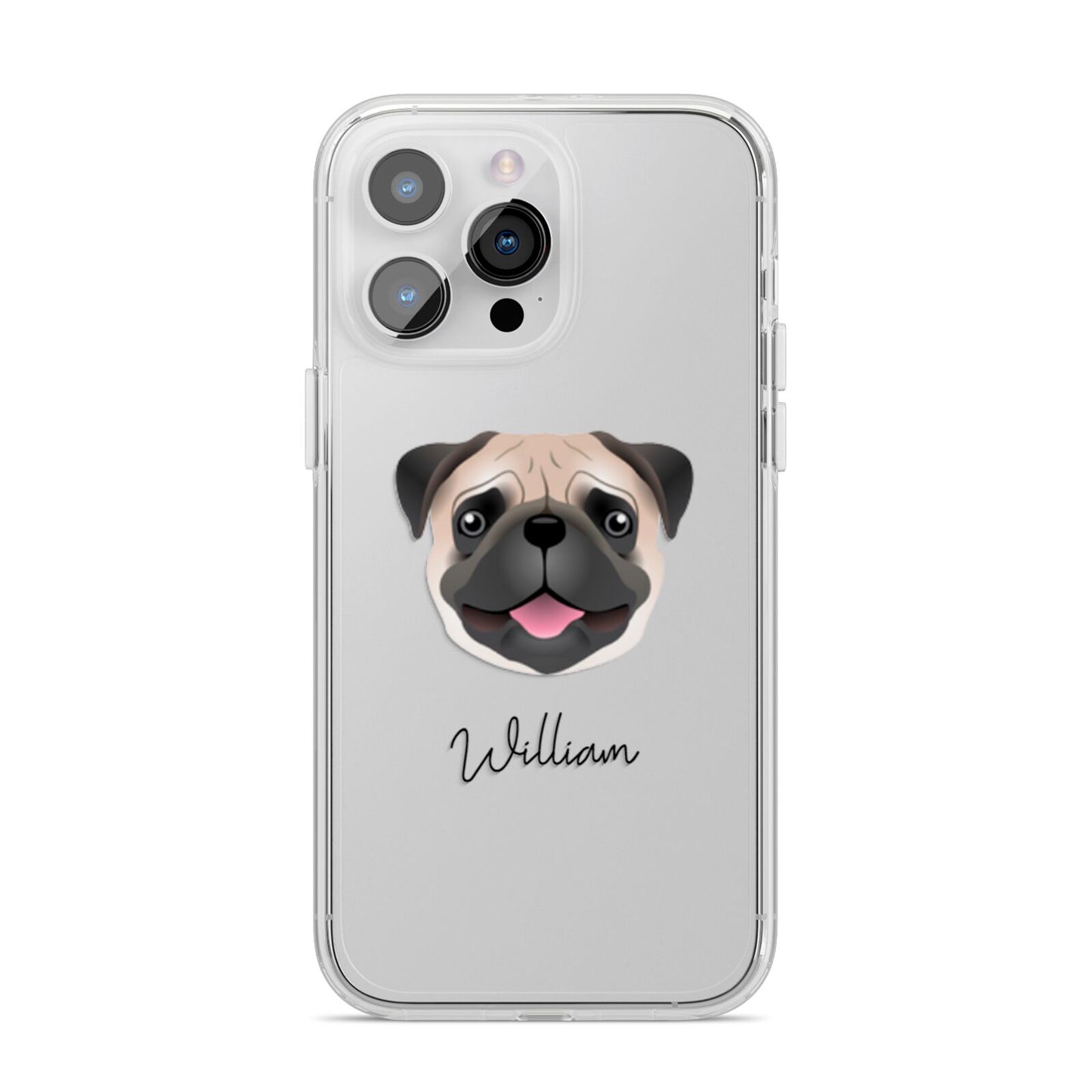 Pug Personalised iPhone 14 Pro Max Clear Tough Case Silver