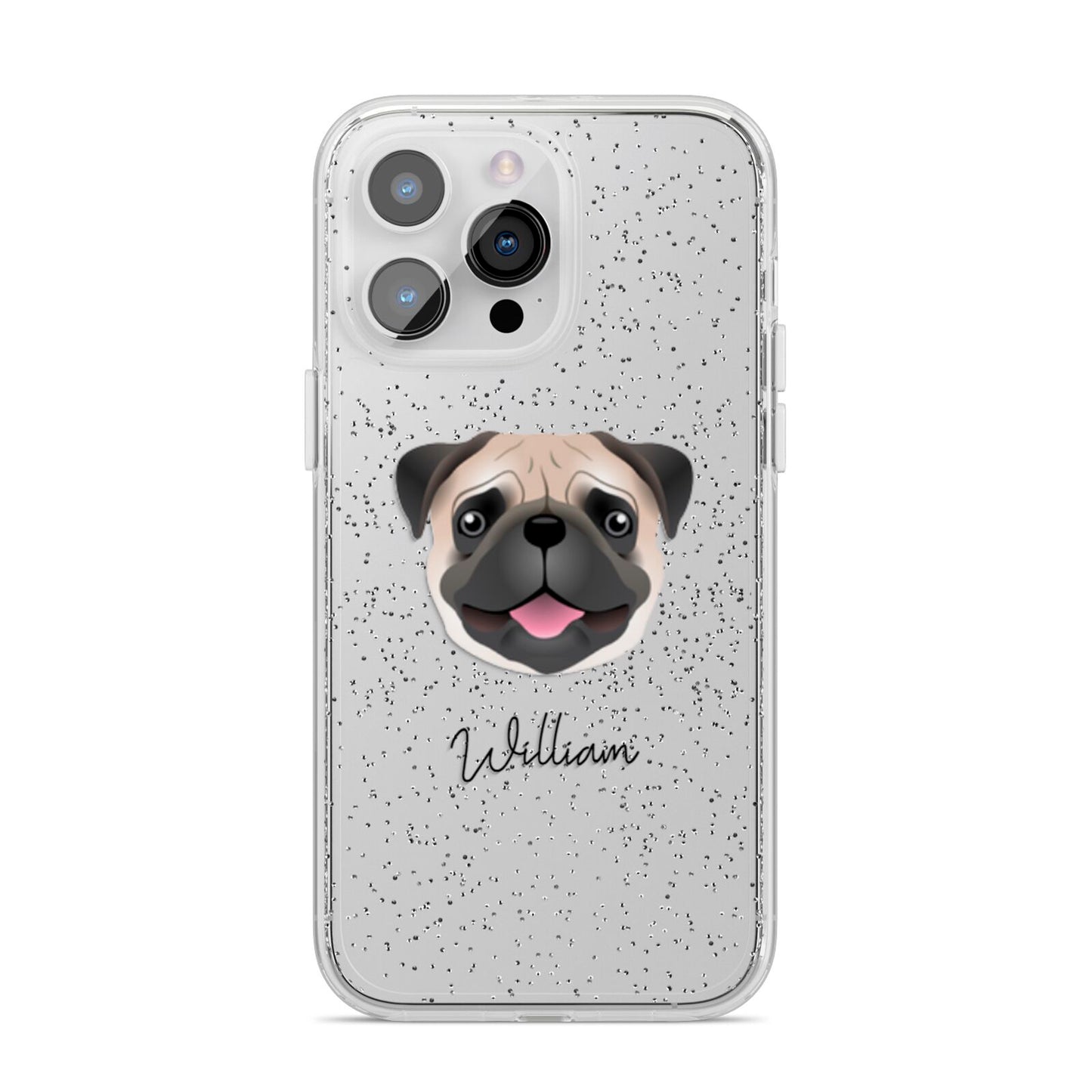 Pug Personalised iPhone 14 Pro Max Glitter Tough Case Silver
