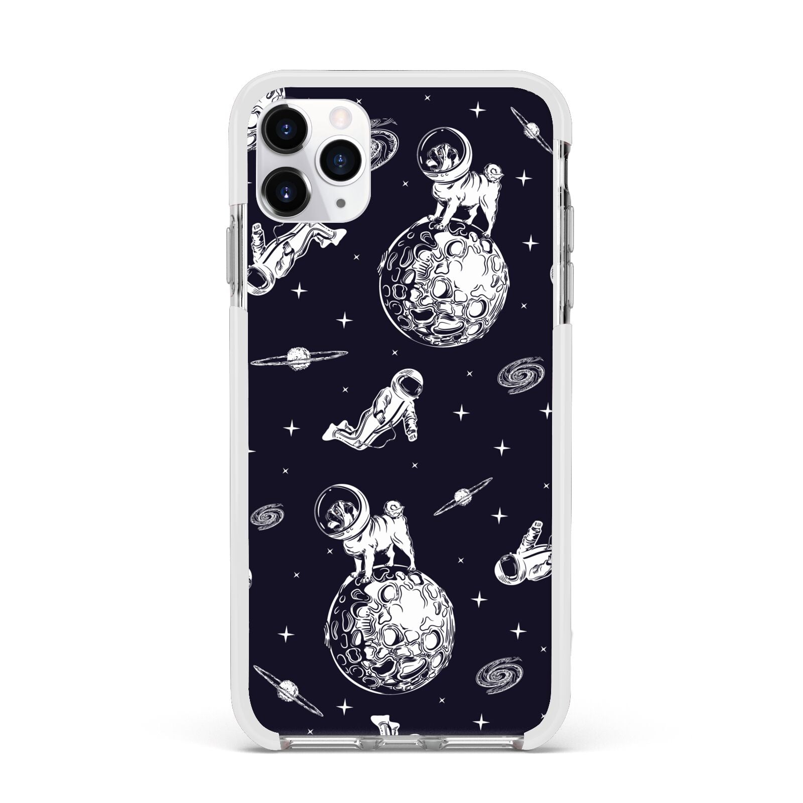 Pug in Space Apple iPhone 11 Pro Max in Silver with White Impact Case