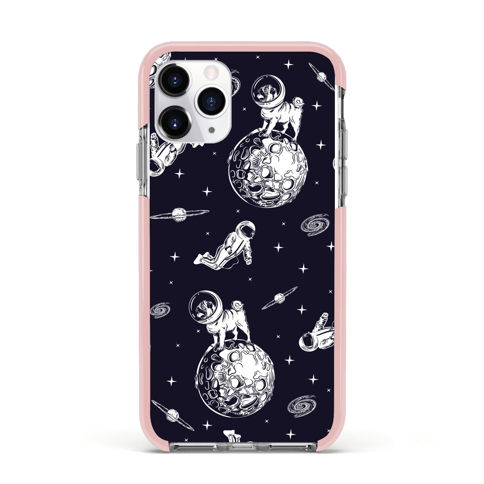 Pug in Space Apple iPhone 11 Pro in Silver with Pink Impact Case