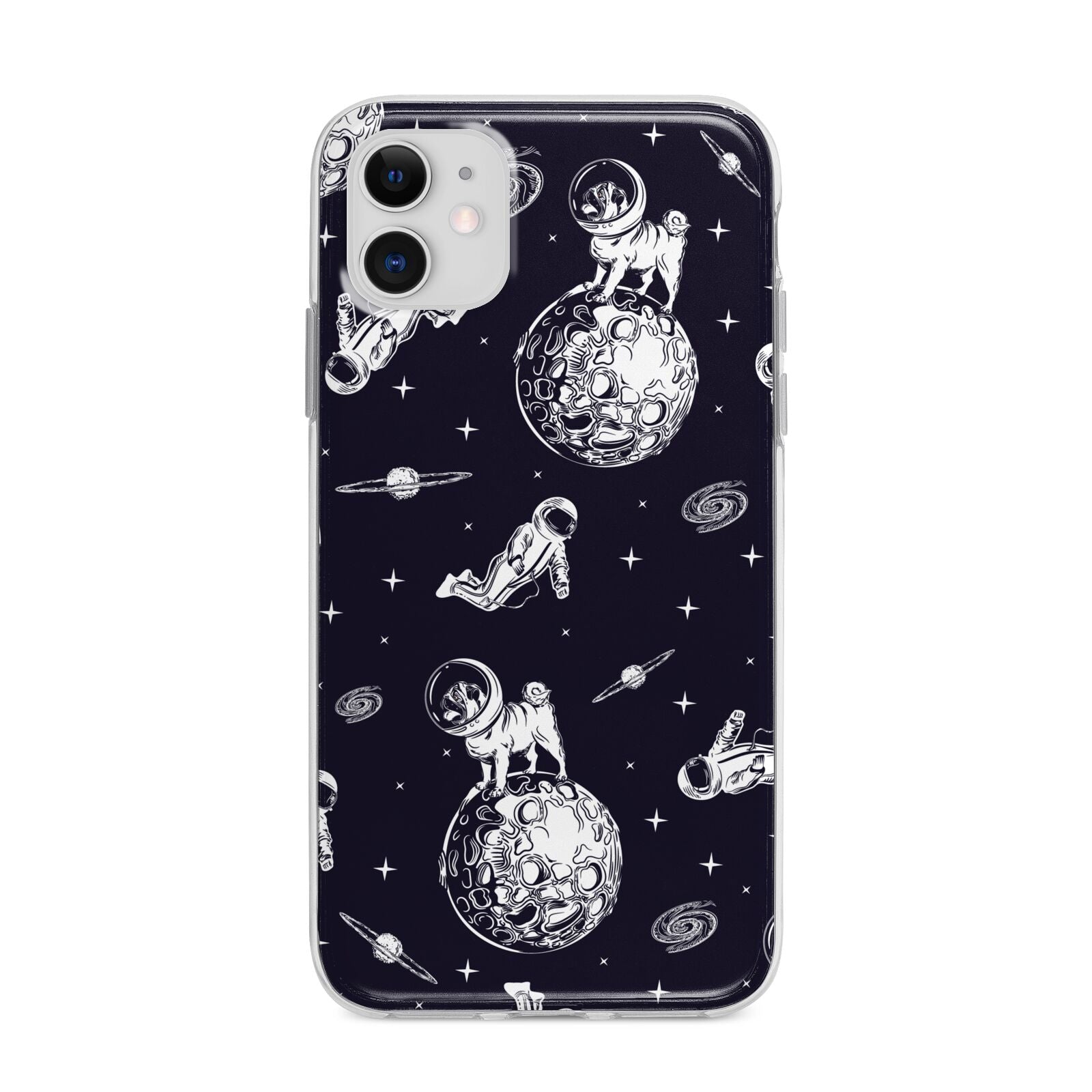 Pug in Space Apple iPhone 11 in White with Bumper Case