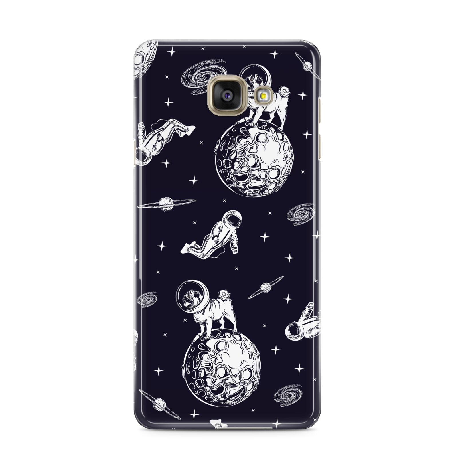 Pug in Space Samsung Galaxy A3 2016 Case on gold phone