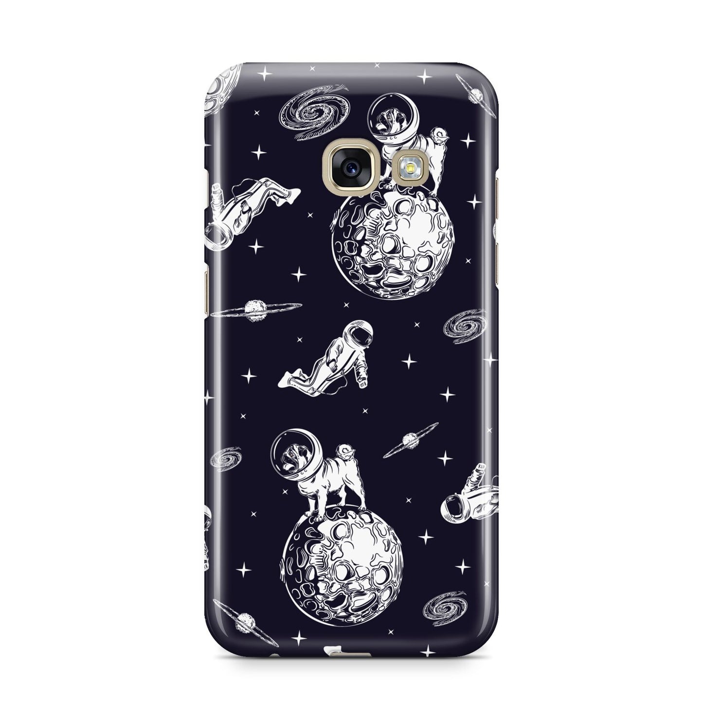 Pug in Space Samsung Galaxy A3 2017 Case on gold phone