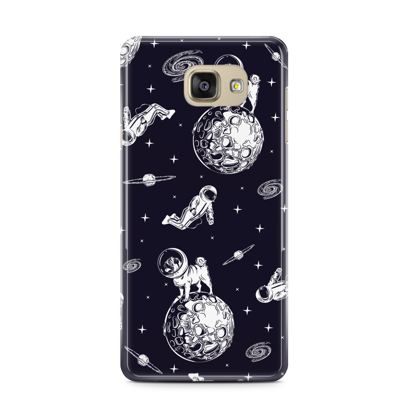 Pug in Space Samsung Galaxy A7 2016 Case on gold phone