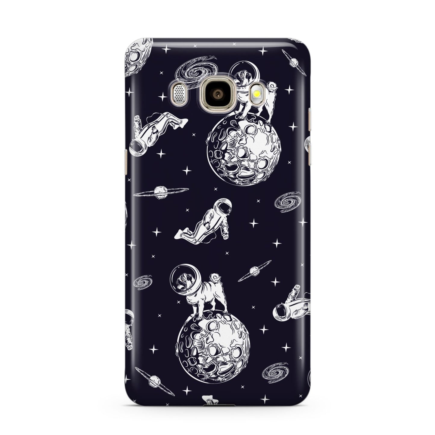 Pug in Space Samsung Galaxy J7 2016 Case on gold phone