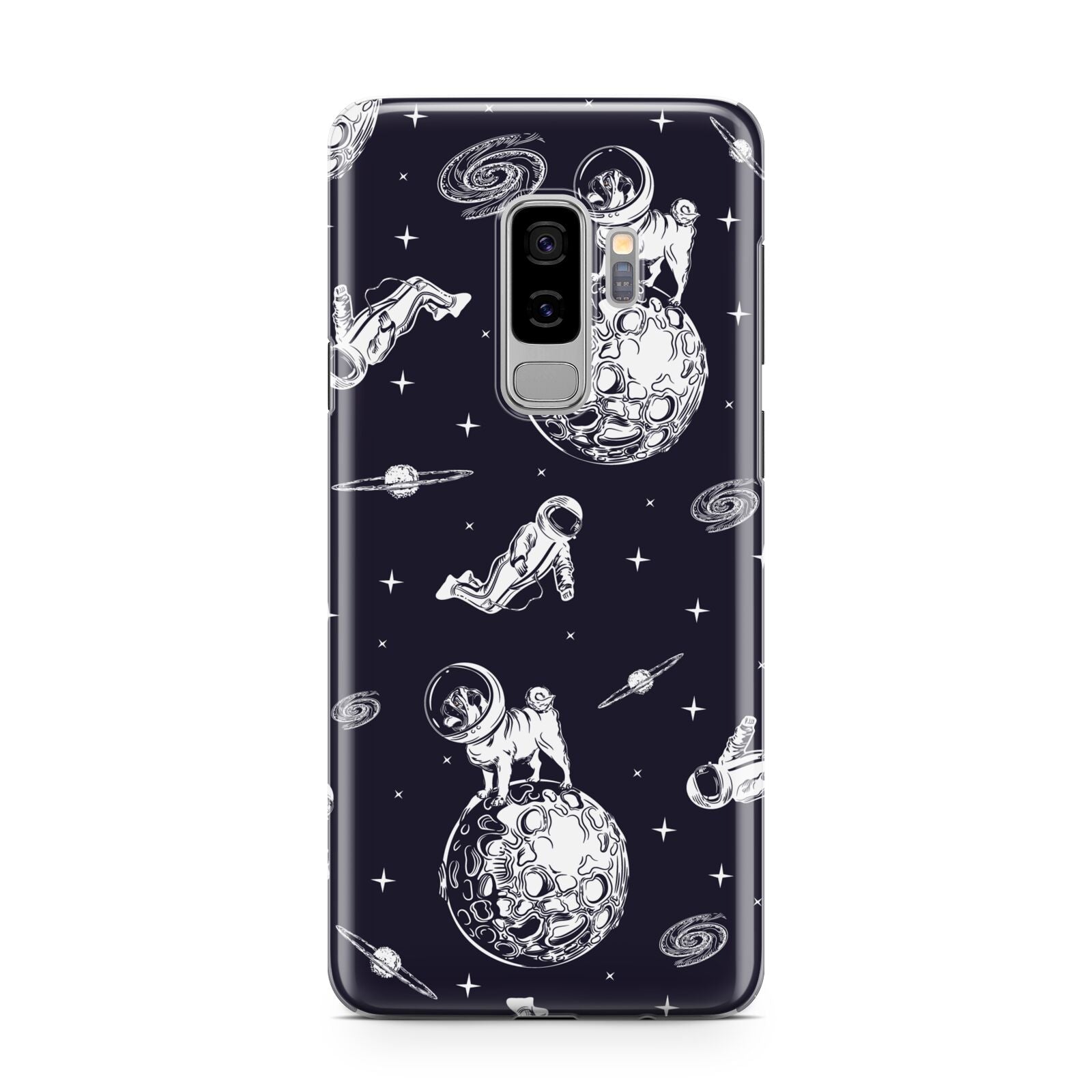 Pug in Space Samsung Galaxy S9 Plus Case on Silver phone