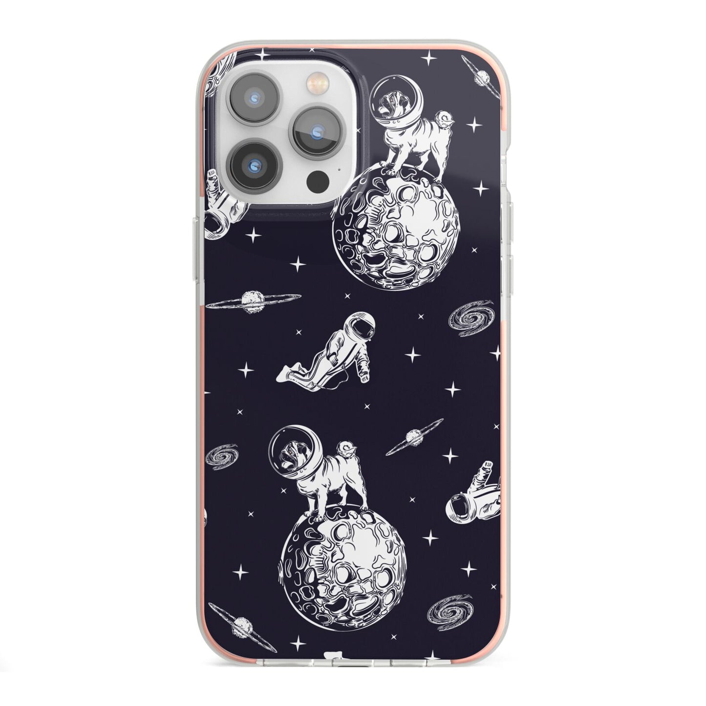 Pug in Space iPhone 13 Pro Max TPU Impact Case with Pink Edges