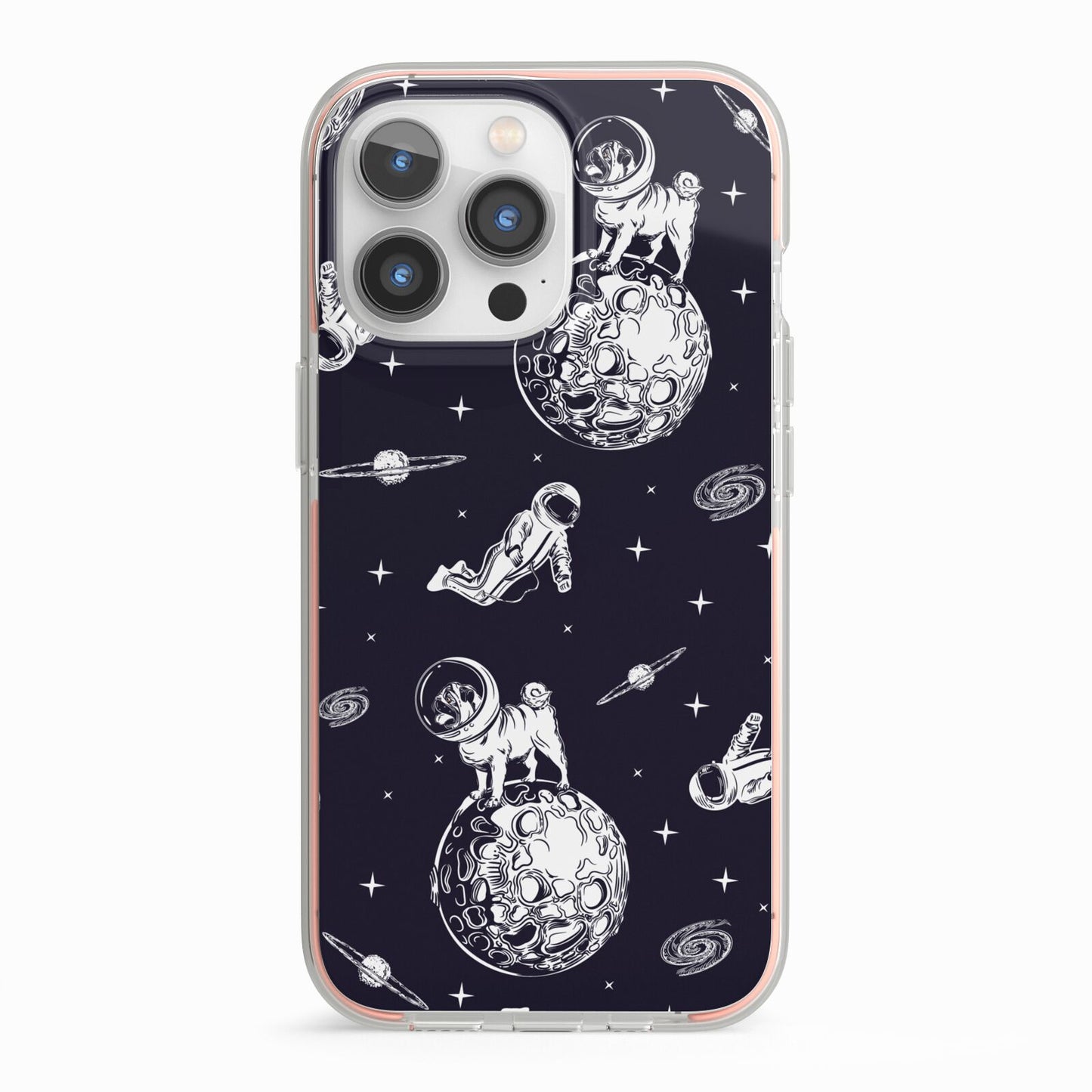 Pug in Space iPhone 13 Pro TPU Impact Case with Pink Edges