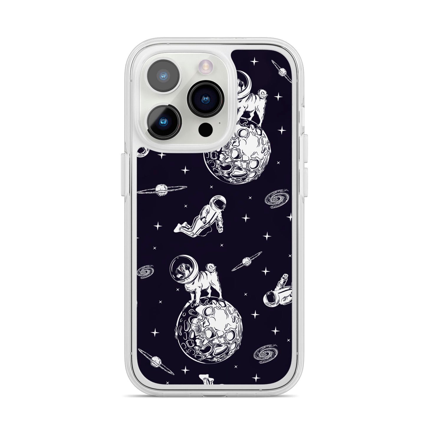 Pug in Space iPhone 14 Pro Clear Tough Case Silver