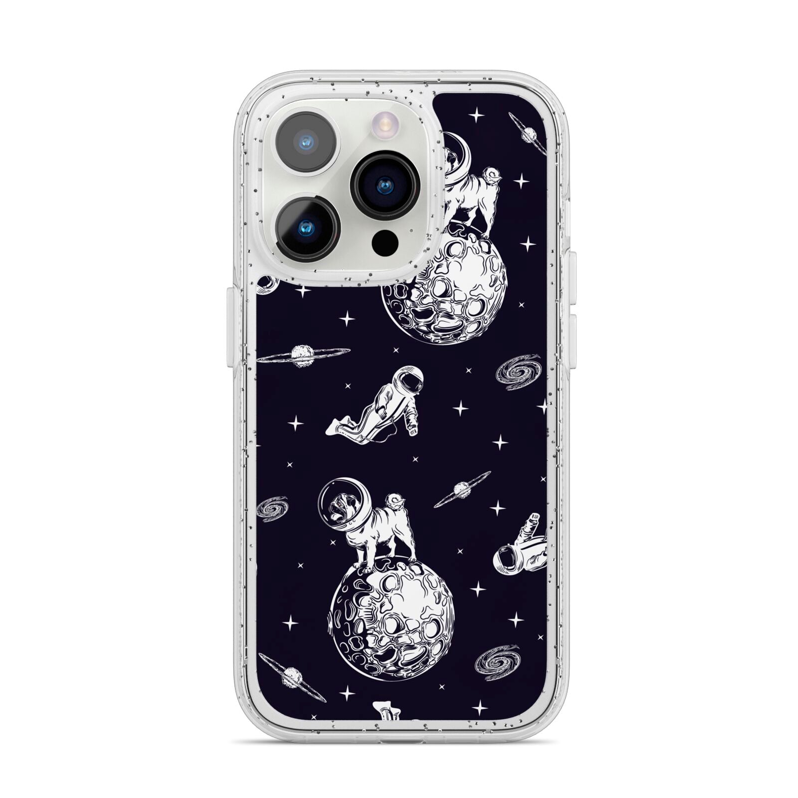 Pug in Space iPhone 14 Pro Glitter Tough Case Silver