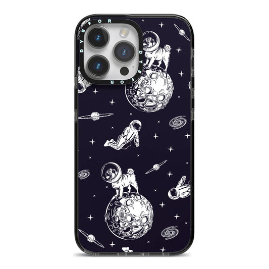 Pug in Space iPhone 14 Pro Max Black Impact Case on Silver phone