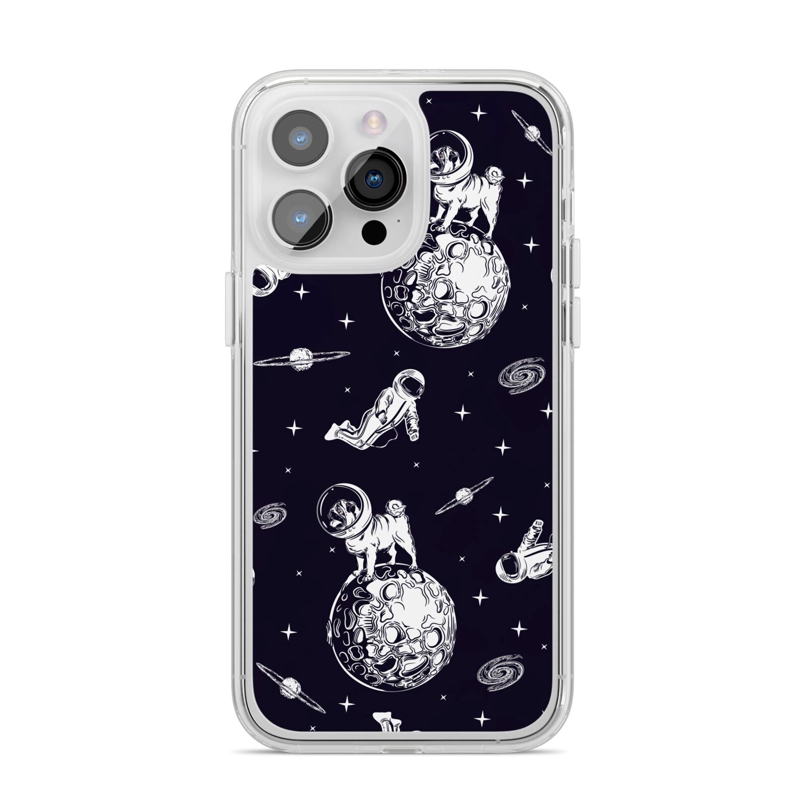 Pug in Space iPhone 14 Pro Max Clear Tough Case Silver